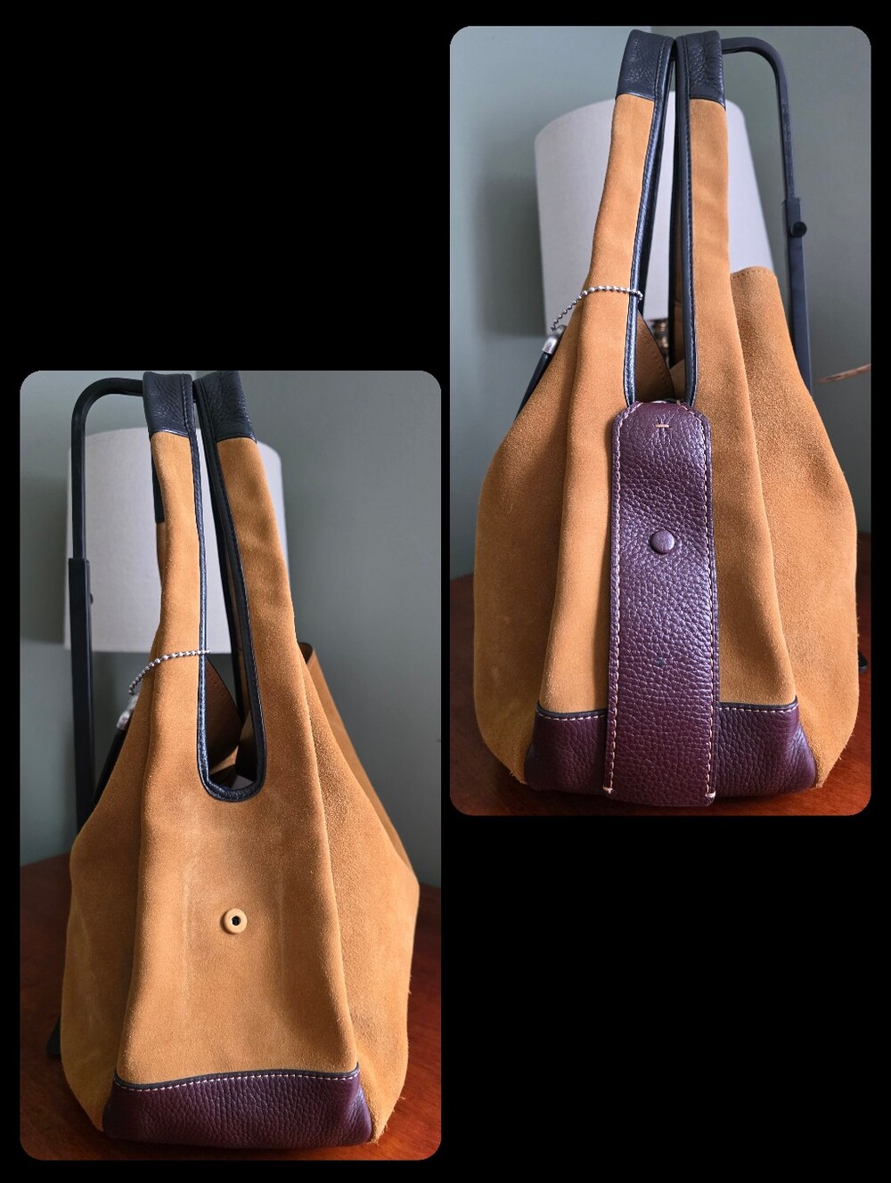 Coach Bandit 39 87575 Hobo Oak Tan Suede Brown Black Leather Bag 1941 - Picture 2 of 16